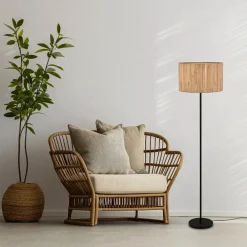 Slama gulvlampe, naturfarve, metal, søgræs, E27^Briloner Best