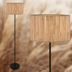 Slama gulvlampe, naturfarve, metal, søgræs, E27^Briloner Best