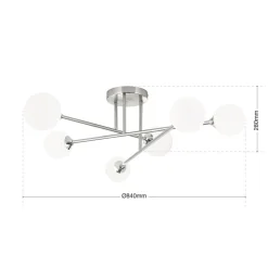 ORION Snowwhite loftl. med stænger, 6 lyskilder, nikkel