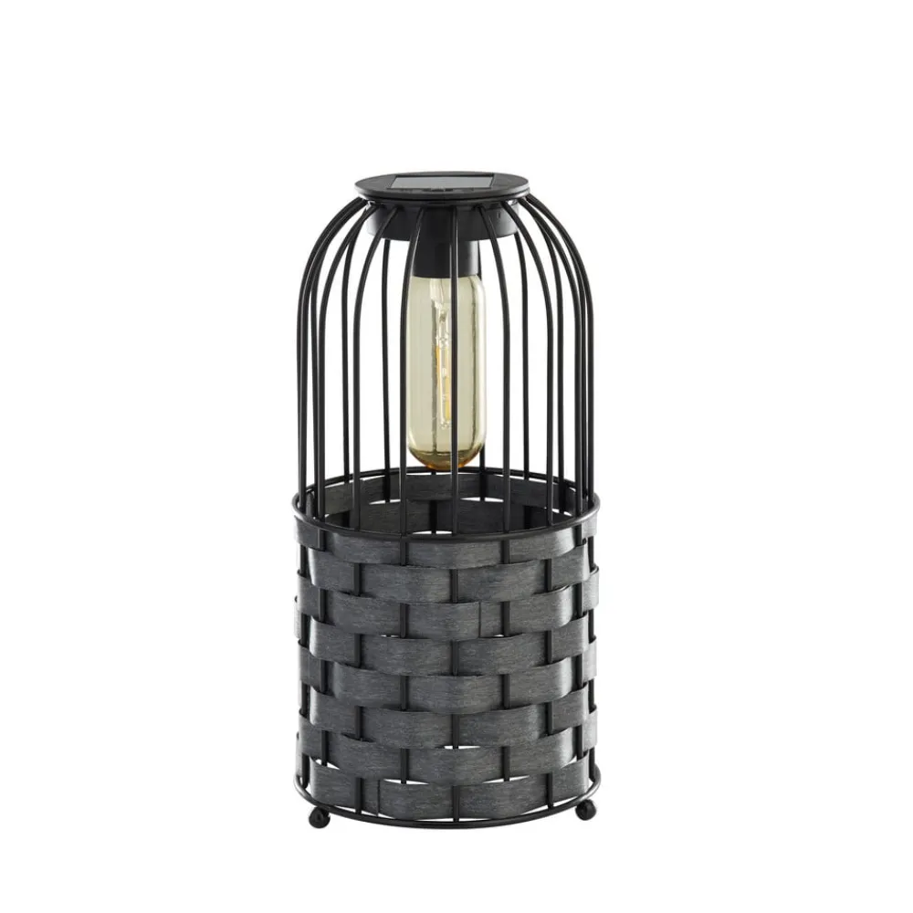 Searchlight Solar-LED-terrasselampe Tahoa, 26 cm, grå, rattan, IP44