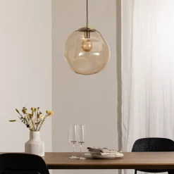 TK Lighting Sol-glaspendel, Ø 35 cm, sort/ravgylden