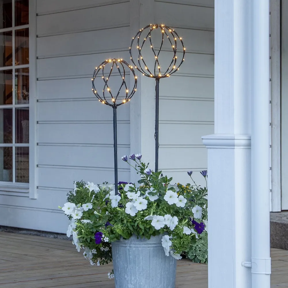 Sphere LED-lampe med jordspyd, sort, metal, sæt med 2 stk^STAR TRADING Outlet