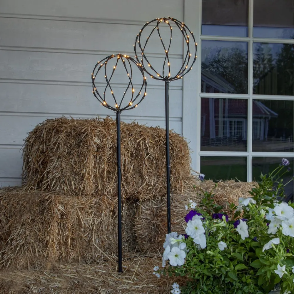 Sphere LED-lampe med jordspyd, sort, metal, sæt med 2 stk^STAR TRADING Outlet