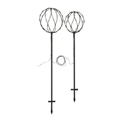 Sphere LED-lampe med jordspyd, sort, metal, sæt med 2 stk^STAR TRADING Outlet