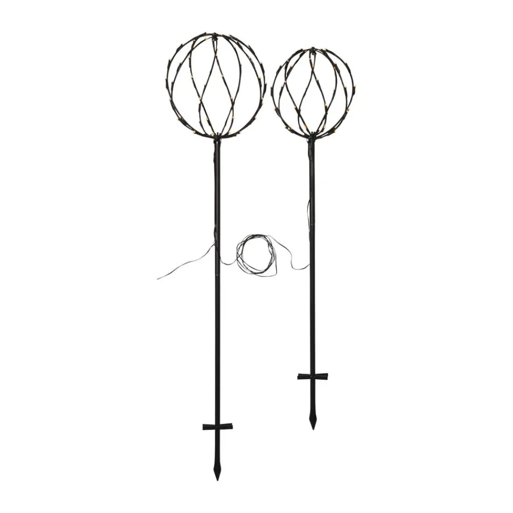 Sphere LED-lampe med jordspyd, sort, metal, sæt med 2 stk^STAR TRADING Outlet