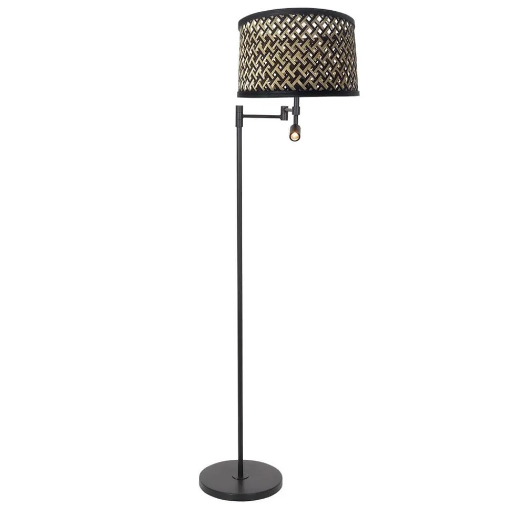 Stang gulvlampe, LED-læselampe, sort/naturlig fletværk^Steinhauer Sale