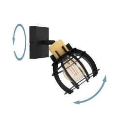 EGLO Stillington 1 væglampe af stål med trædetalje