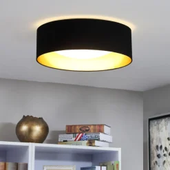 Stof loftslampen Coleen i sort, gylden inden i^Lindby Sale