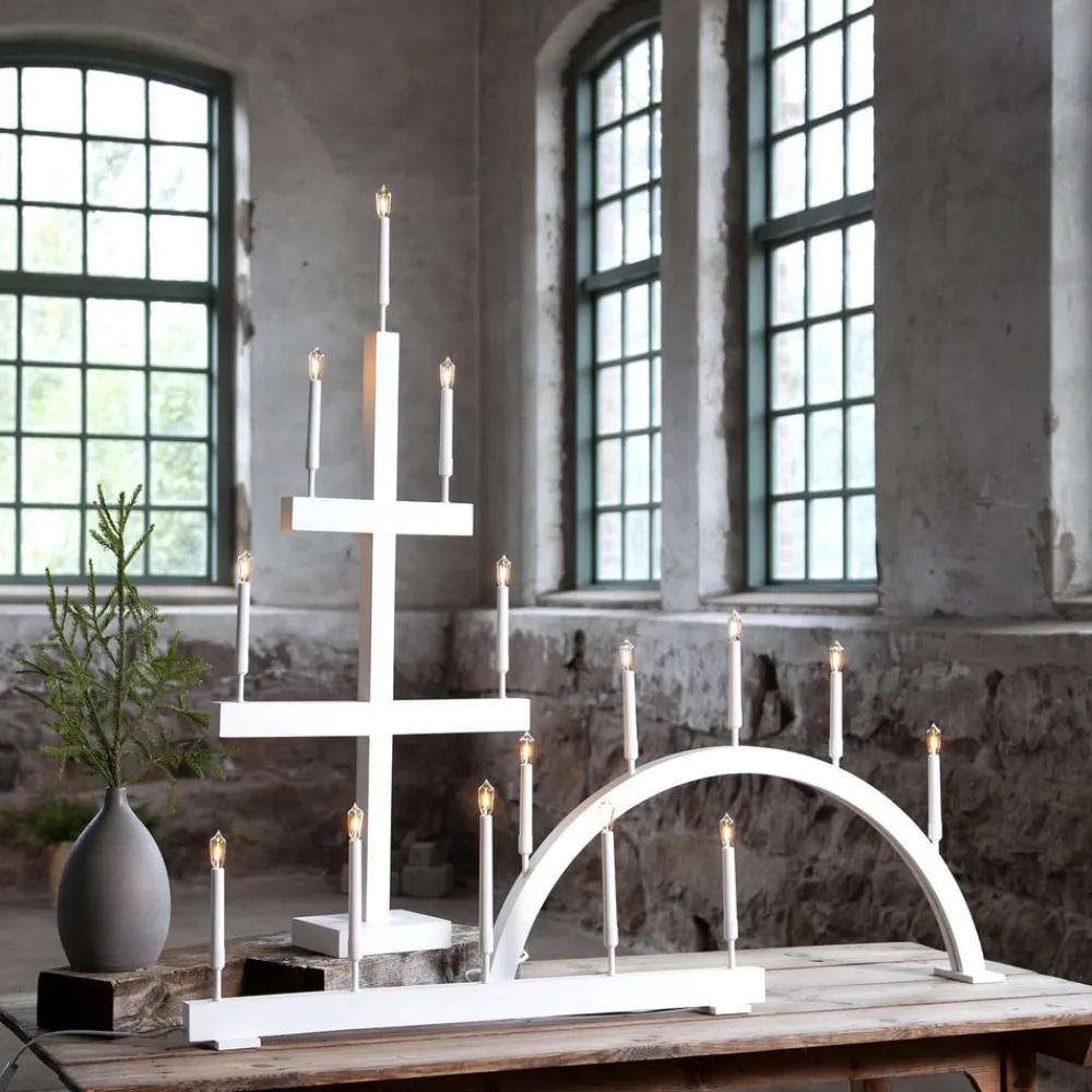 STAR TRADING Storm vinduesstage, 5 lyskilder, 59 cm, hvid