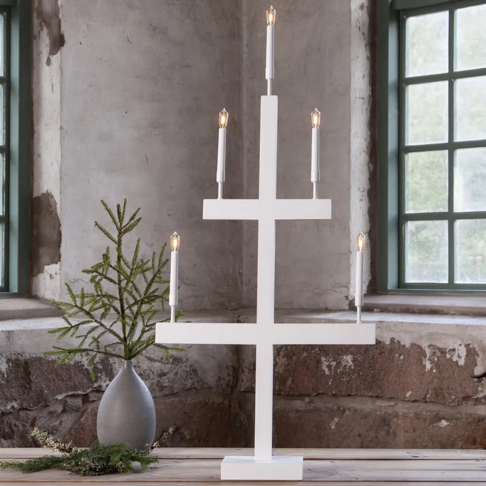 STAR TRADING Storm vinduesstage, 5 lyskilder, 118 cm, hvid