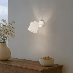 Suerte væglampe, cremehvid, hørtekstil, 18 cm høj, E14^Argon Clearance