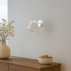 Suerte væglampe, cremehvid, hørtekstil, 18 cm høj, E14^Argon Clearance