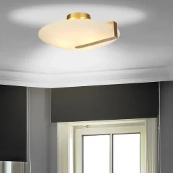 Sundial loftlampe, guld/opalhvid, stål, glas, E27^Searchlight