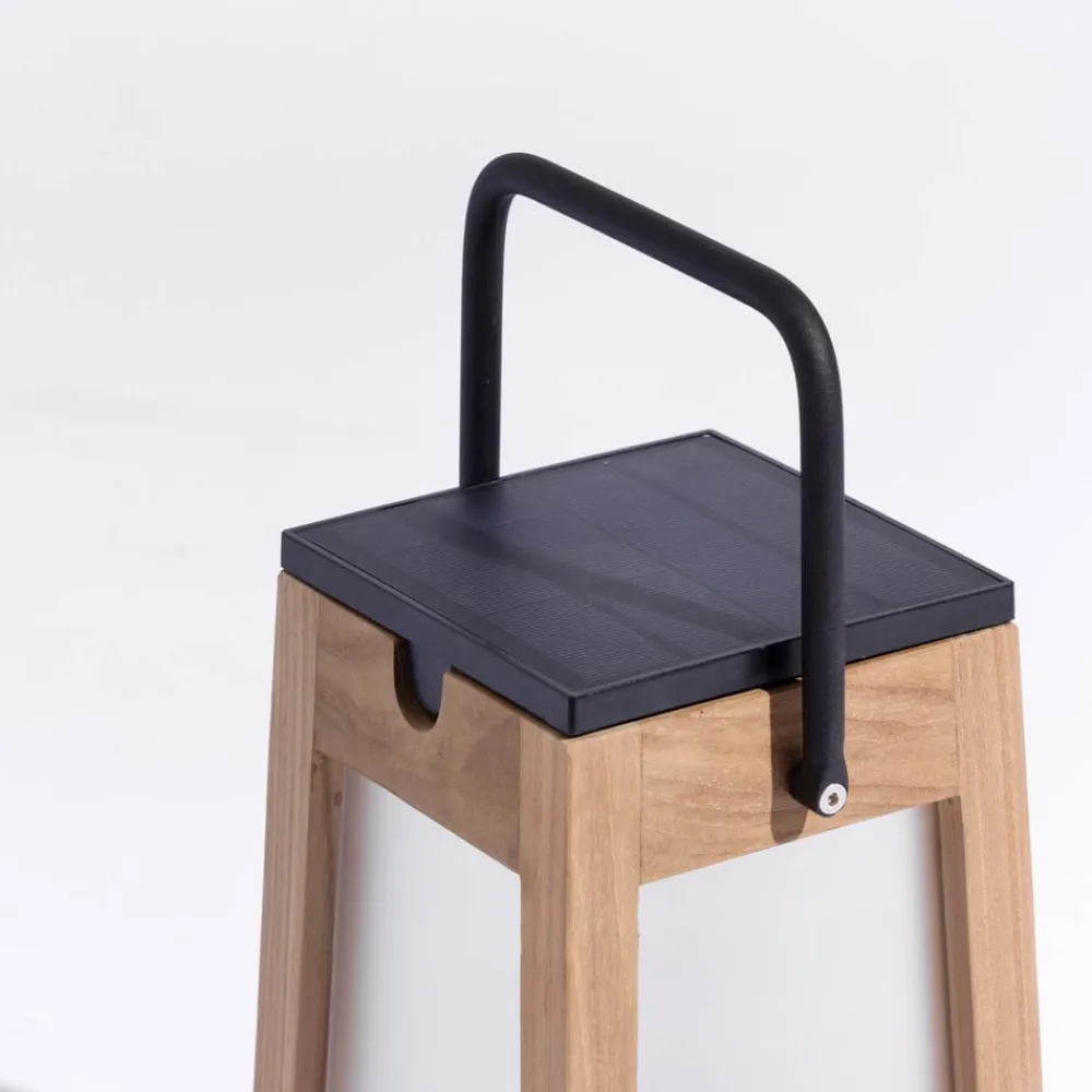 Les Jardins Solcellelamper>Tecka soldrevet LED-lanterne, bærbar, 25 cm, teak