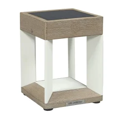 Les Jardins Teckalu LED-bordlampe med solcelle, hvid/lyst træ