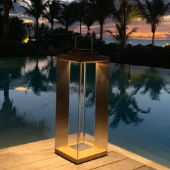 Les Jardins Teckinox LED-solcellelanterne, teak/stål, 65,5 cm