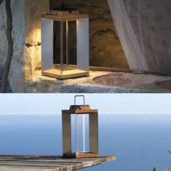 Teckinox LED-solcellelanterne, teak/stål, 45,5 cm^Les Jardins Hot