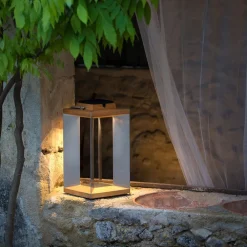 Teckinox LED-solcellelanterne, teak/stål, 45,5 cm^Les Jardins Hot