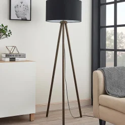 Lindby Tekstilgulvlampe Majken - mørkegrå/sort