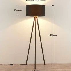 Lindby Tekstilgulvlampe Majken - mørkegrå/sort