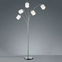 Tommy gulvlampe, nikkel/hvid, højde 200 cm, 5-lys, stof^Reality Leuchten Outlet