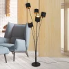 Reality Leuchten Gulvlamper|Gulvlamper>Tommy gulvlampe, sort/guld, højde 163 cm, 5-lys stof