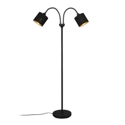 Reality Leuchten Tommy gulvlampe, sort/guld, højde 130 cm, 2-lys stof