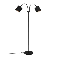 Reality Leuchten Tommy gulvlampe, sort/guld, højde 130 cm, 2-lys stof