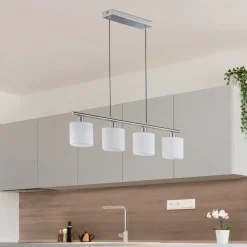 Tommy hængelampe, nikkel/hvid, længde 75 cm, 4-lys, stof^Reality Leuchten Hot