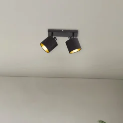 Tommy loftspot, sort/guld, længde 28 cm, 2-lys.^Reality Leuchten Clearance