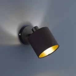 Reality Leuchten Spotlights|Væglamper>Tommy vægspot, sort/guld, bredde 12 cm, metal/stof