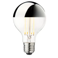 DESIGN BY US Dæmpbar Led-Pære>topforspejlet LED-pære Globe 80, sølv, E27, 3,5 W, 2.700 K