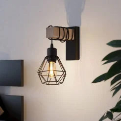 Townshend væglampe, bredde 14 cm, sort/eg^EGLO Discount