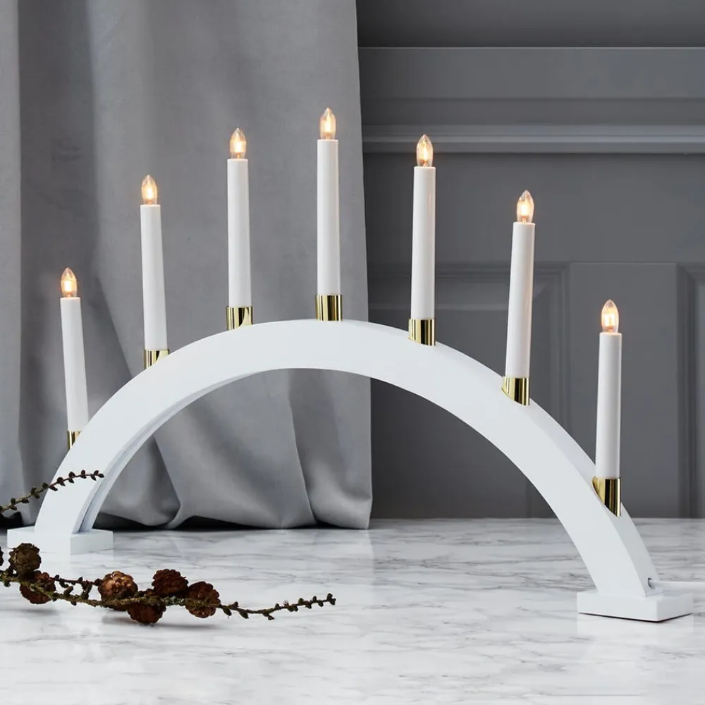 STAR TRADING Træ lysestage Gillian i hvid