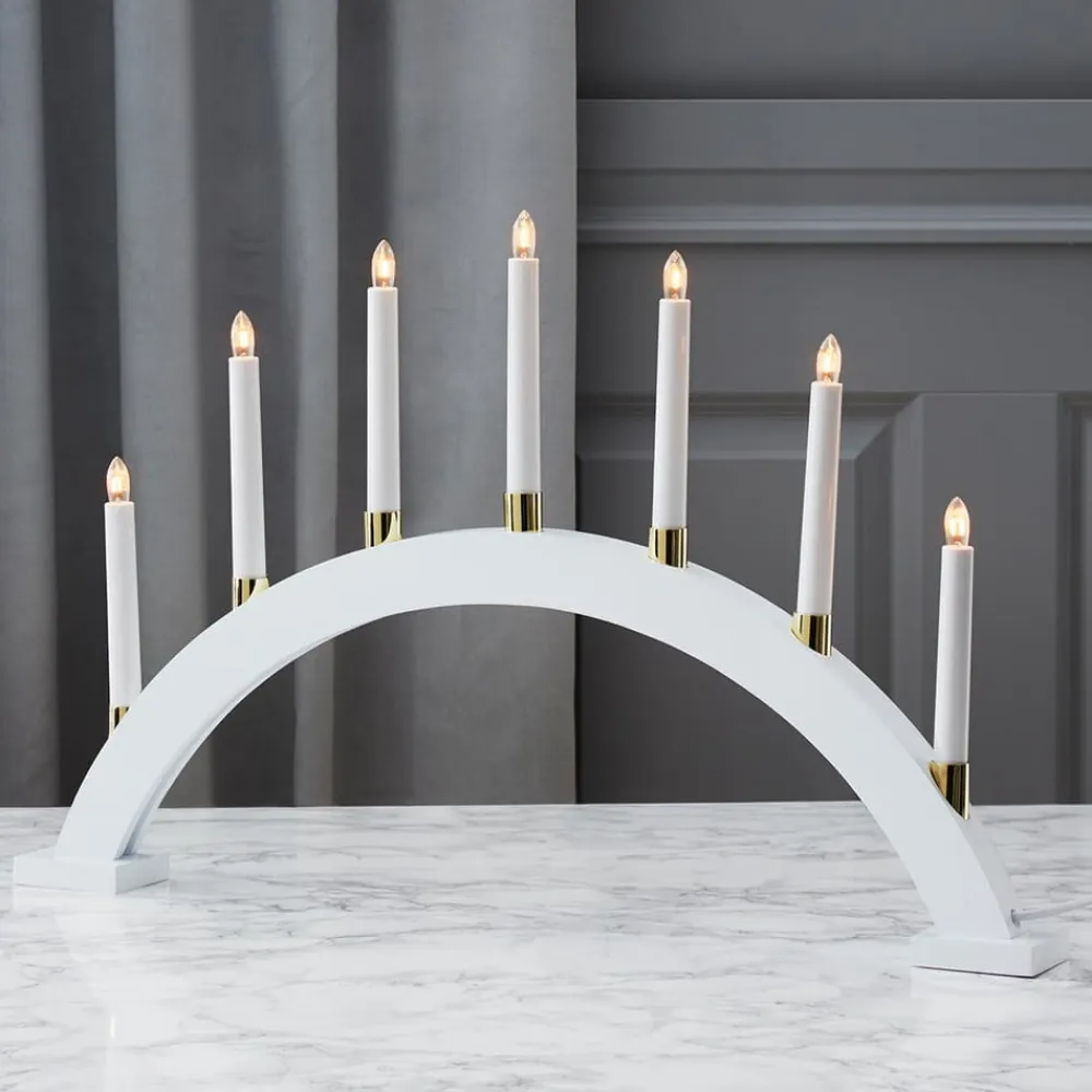 STAR TRADING Træ lysestage Gillian i hvid