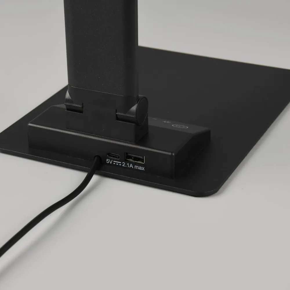 Trio Lighting Travis LED-bordlampe, sort, CCT, dæmpbar, touch, USB