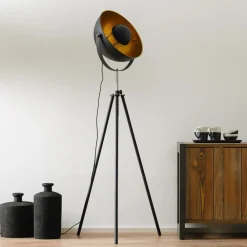 Globo Gulvlamper|Gulvlamper>Trebenet gulvlampe Lenn, sort-guld