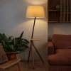 FARO BARCELONA Treewood gulvlampe, ask/beige, stof/træ, højde 175 cm