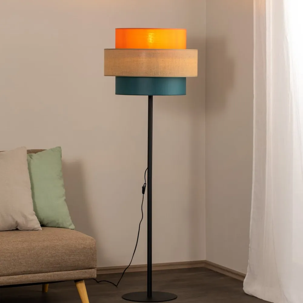 Trio gulvlampe, juteskærm, orange/naturbrun/petrol^TK Lighting Discount