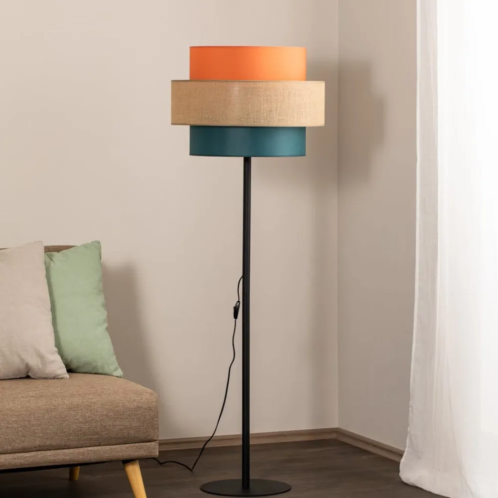 Trio gulvlampe, juteskærm, orange/naturbrun/petrol^TK Lighting Discount