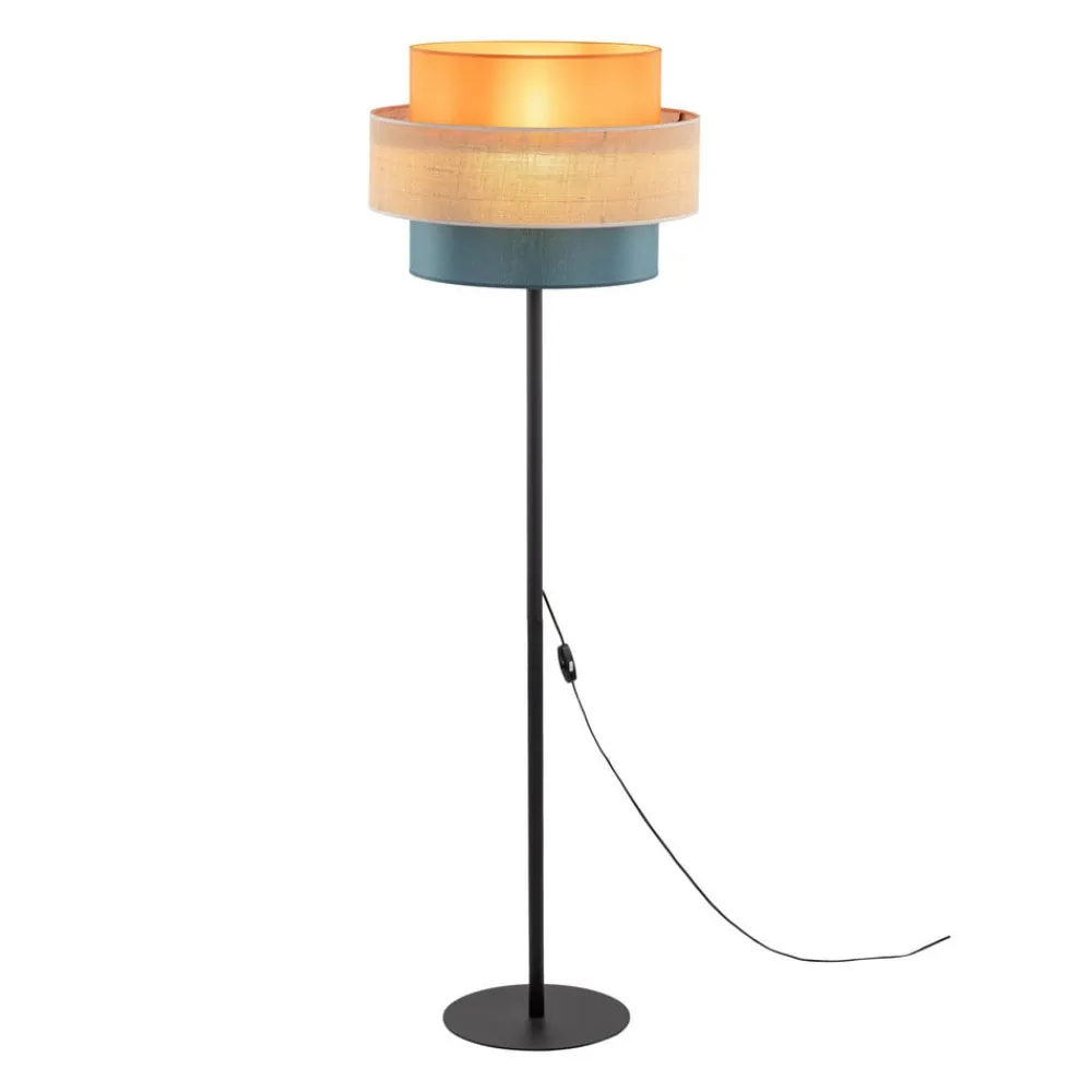 Trio gulvlampe, juteskærm, orange/naturbrun/petrol^TK Lighting Discount