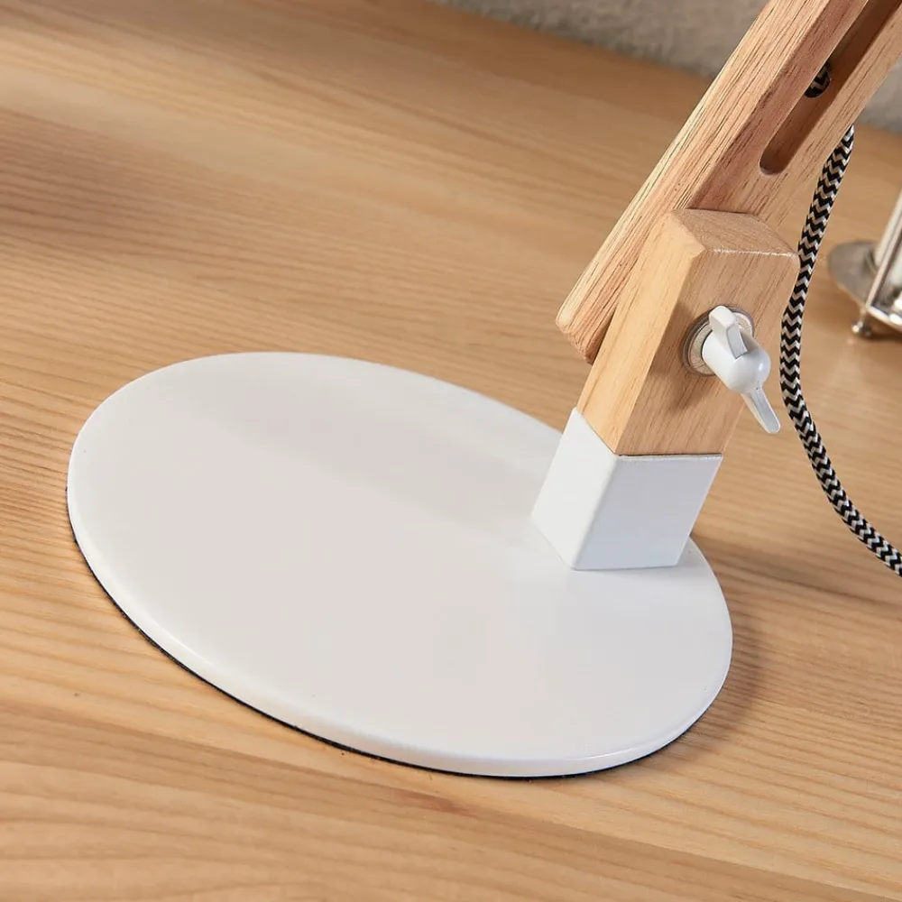 Lindby Arbejdsrum/Kontor|Pendellamper>Træ-skrivebordslampe Shivanja med hvid skærm