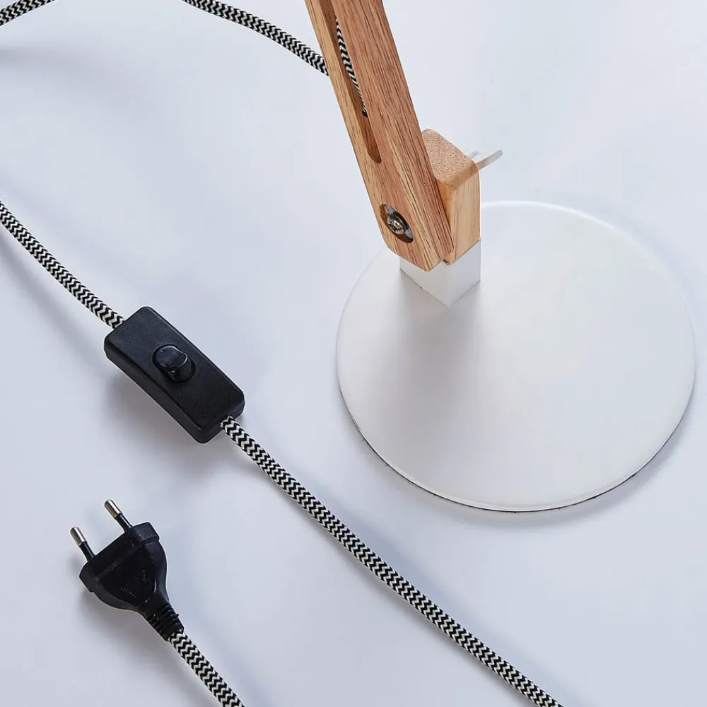 Lindby Arbejdsrum/Kontor|Pendellamper>Træ-skrivebordslampe Shivanja med hvid skærm