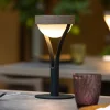 Les Jardins Solcellelamper>Tyble LED solcellebordlampe, sort/teak, 2.700 K, 200 lm