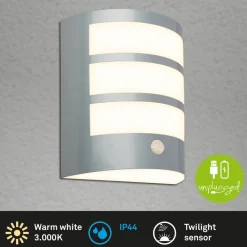 Udendørs LED-væglampe 3795014, kromfarvet, sensor, IP44^Briloner Best