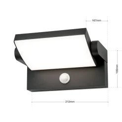 Udendørs LED-væglampe Ginger, sensor, antracit, IP54^ORION