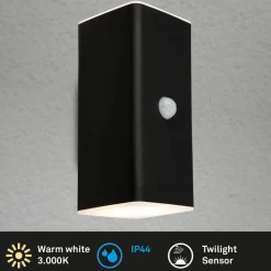 Udendørs LED-væglampe, sort, sensor, op/ned^Briloner Best