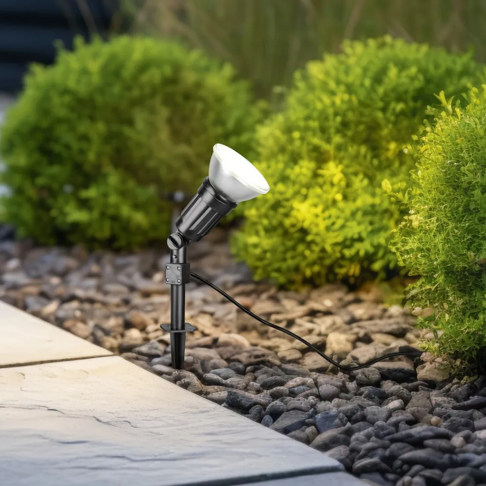 Reality Leuchten Udendørs Spot>Udendørs spotlampe Caceres, sort, plast, IP44, vipbar