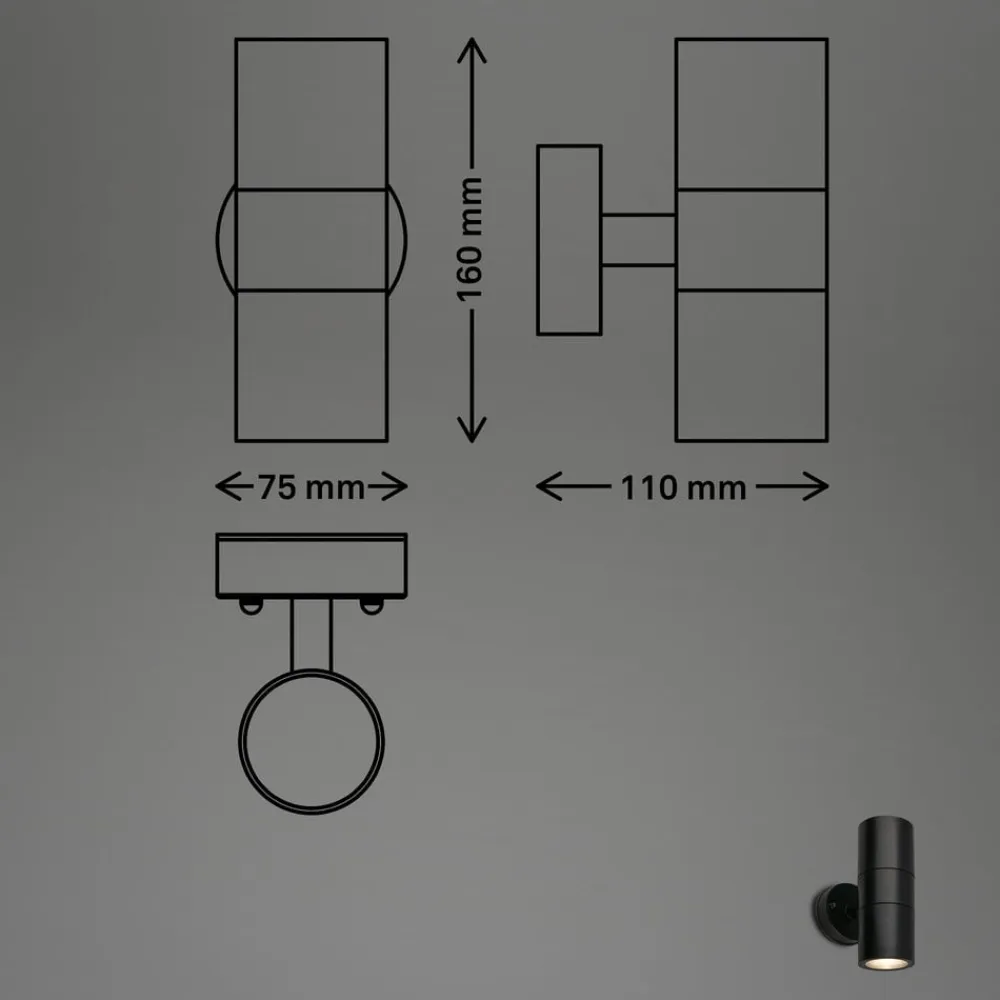 Briloner Udendørs væglampe 3792025 sort plast op/ned 2 x GU10