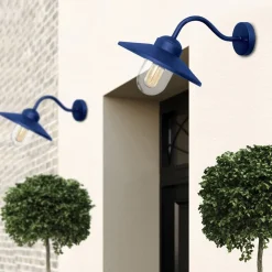 Elstead Terrassebelysning|Væglamper>Udendørs væglampe Klampenborg, blå, lygte, stål